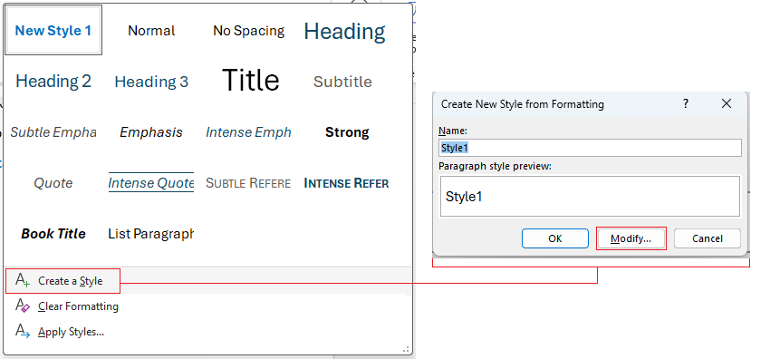 Create a style button on Styles gallery in Word and and modify option